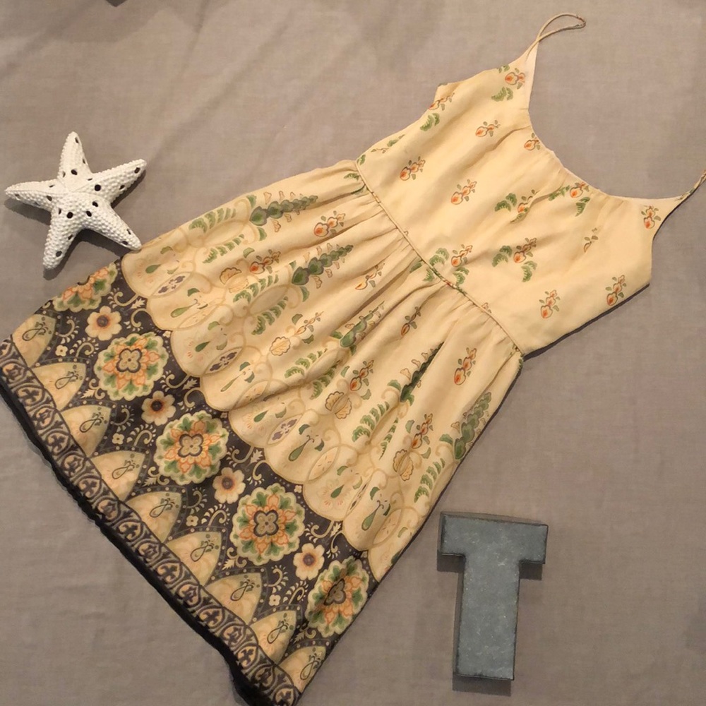 Anna Sui Floral Cream and Brown Dress